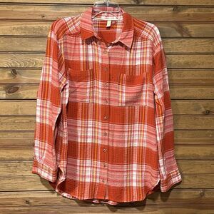 Pilcro Red and Pink Plaid Blouse